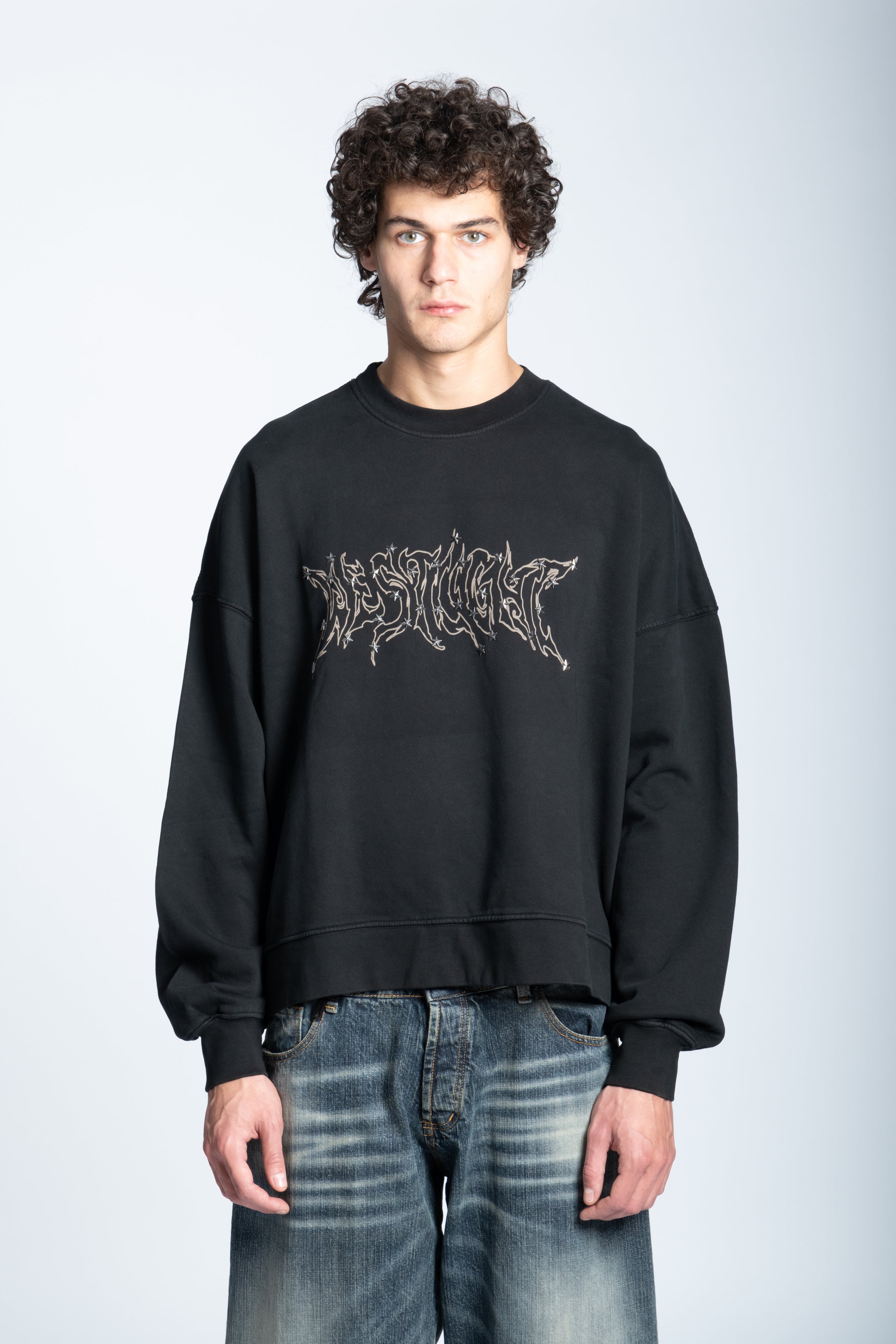 HOODIE CREWNECK LOGO STUDDED BLACK
