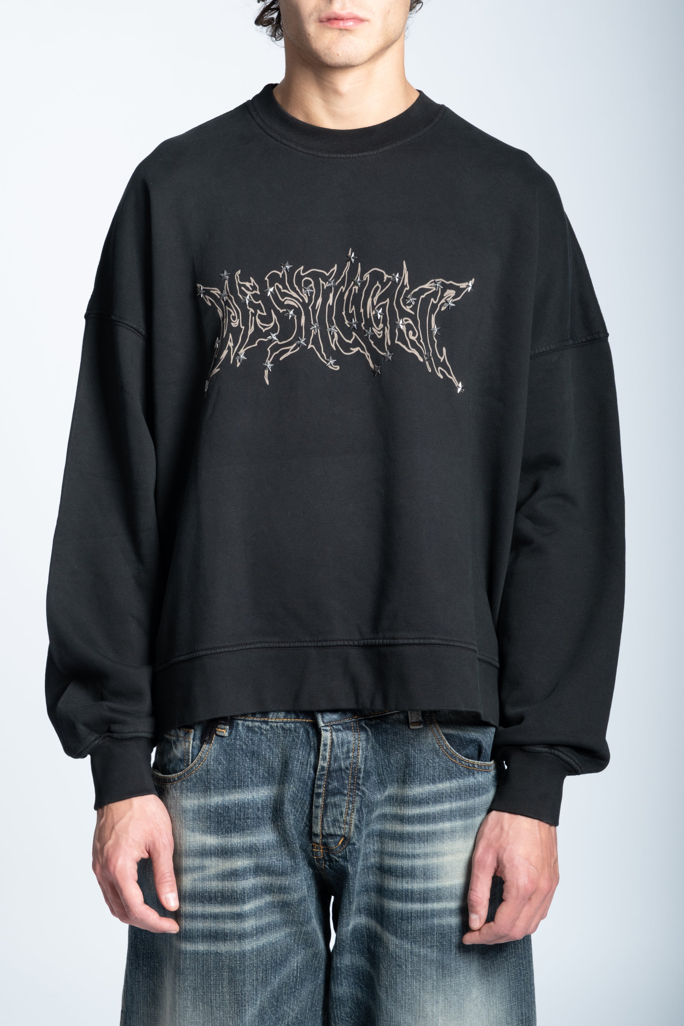 HOODIE CREWNECK LOGO STUDDED BLACK