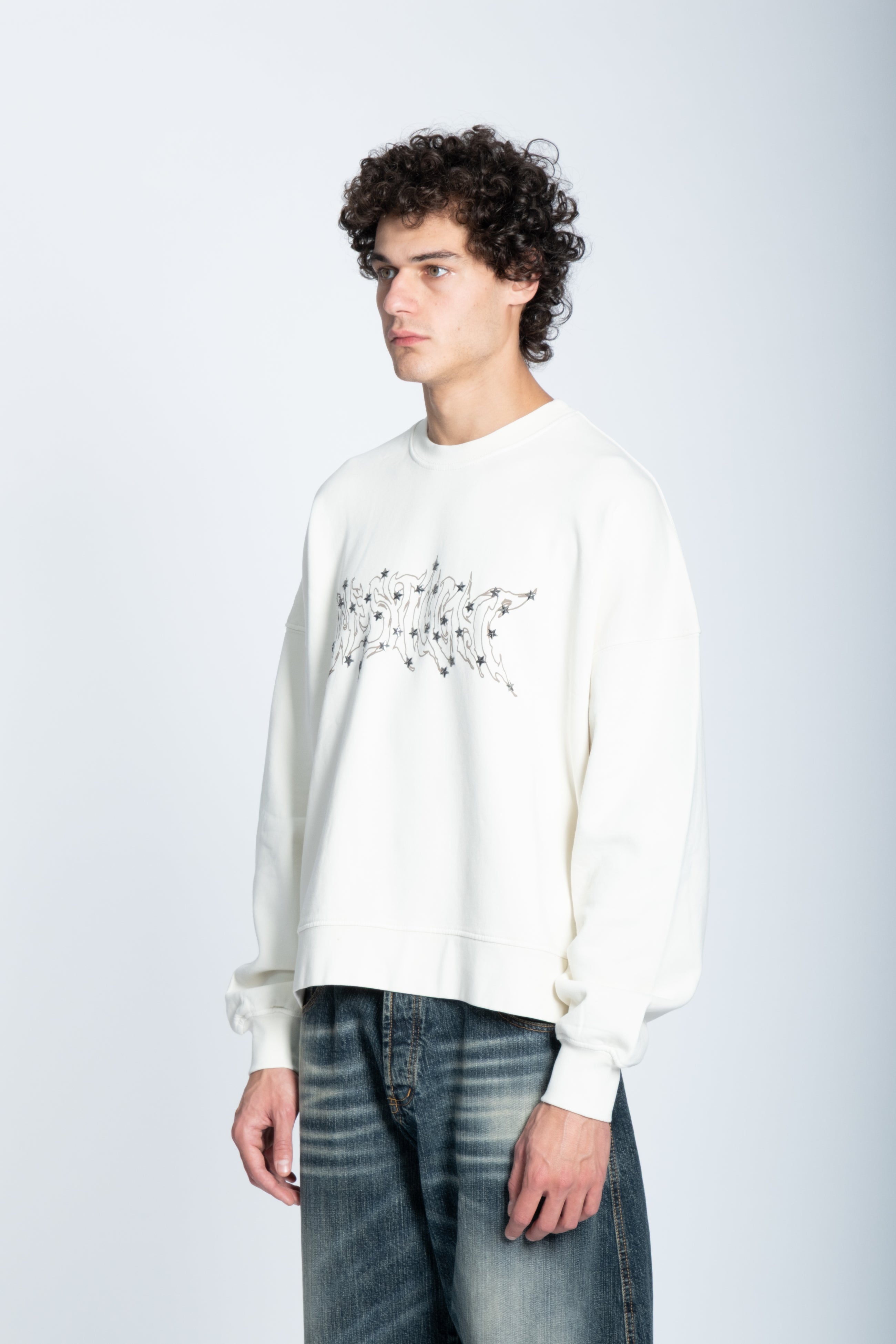 HOODIE CREWNECK LOGO STUDDED WHITE