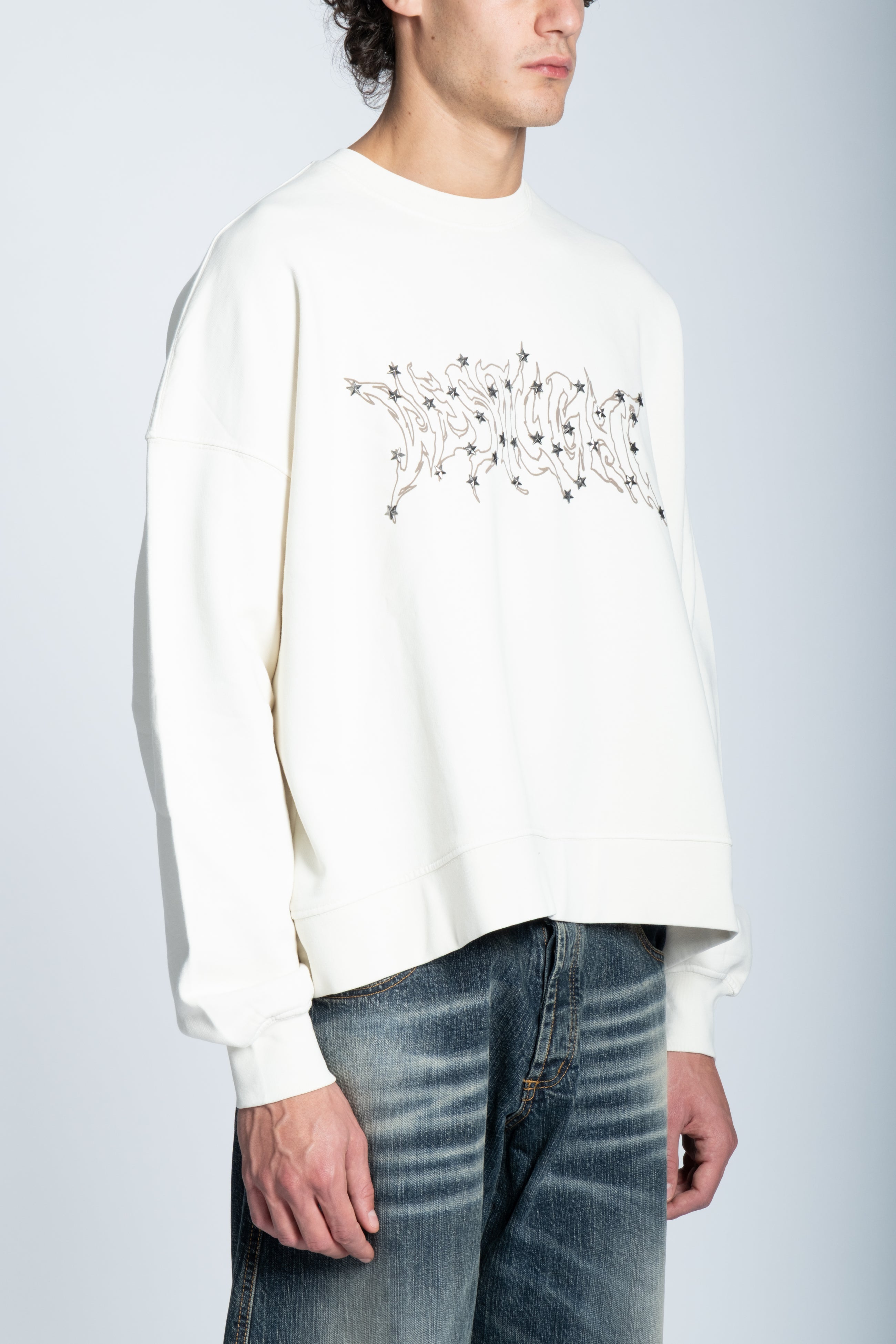 HOODIE CREWNECK LOGO STUDDED WHITE