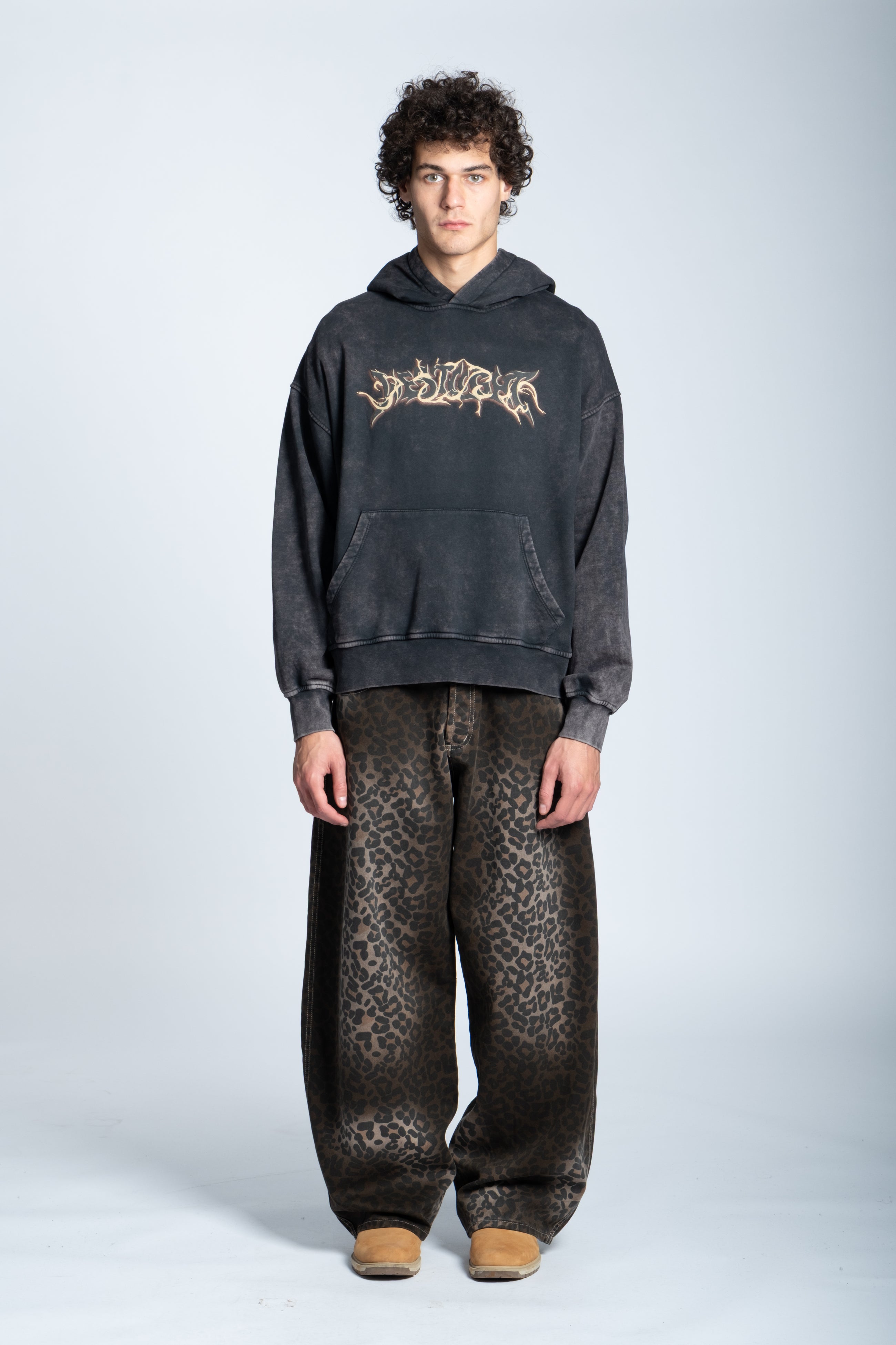 WASHED FLAME LOGO HOODIE BLACK