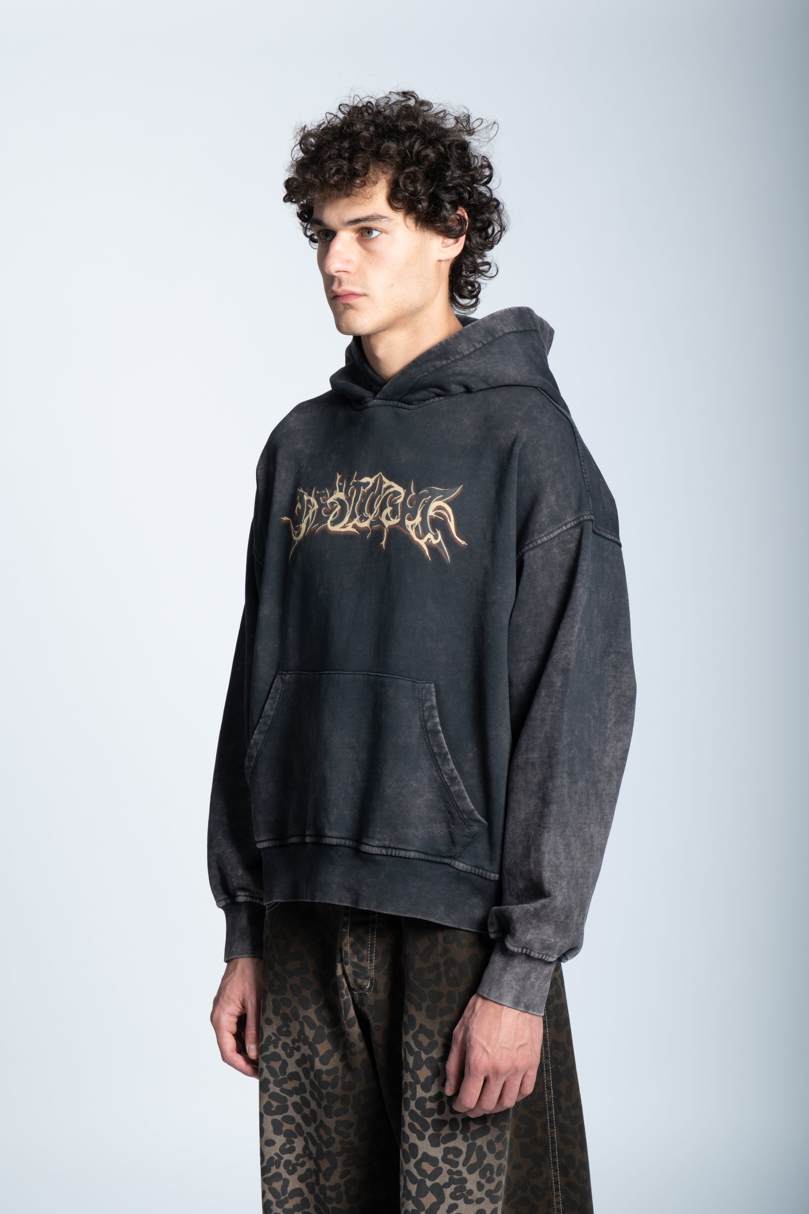 WASHED FLAME LOGO HOODIE BLACK