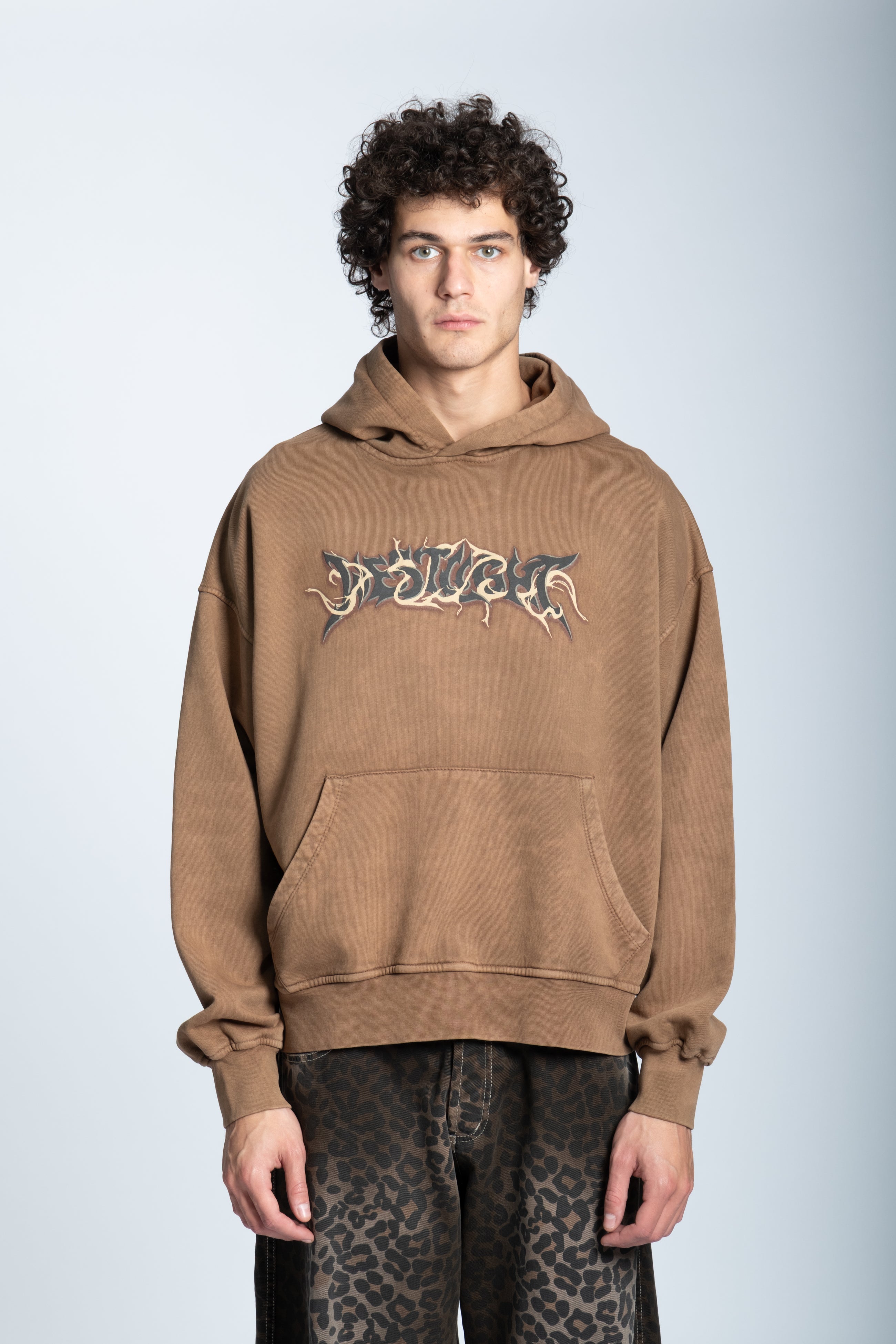 WASHED FLAME LOGO HOODIE LIGHT BROWN