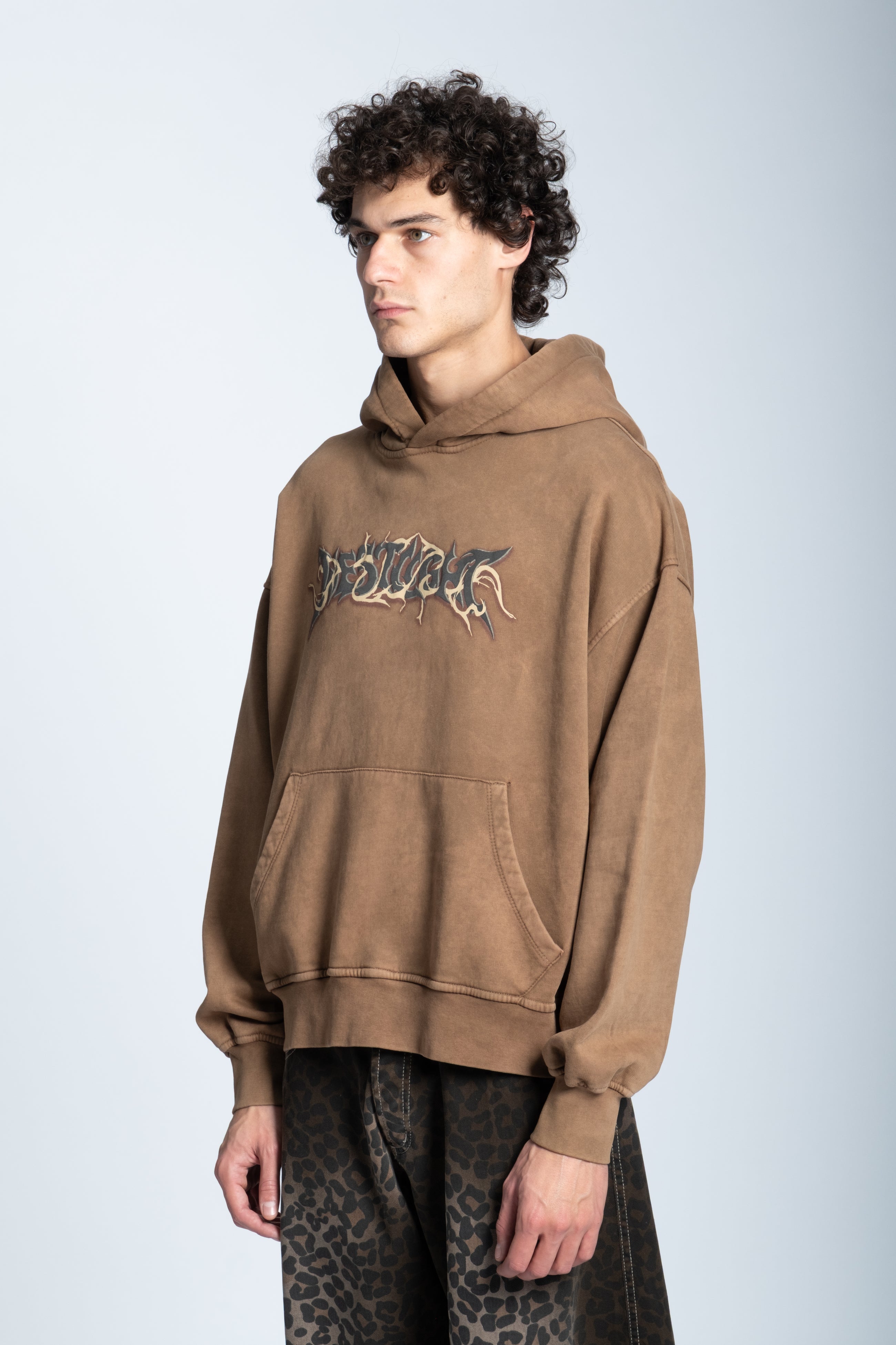 WASHED FLAME LOGO HOODIE LIGHT BROWN