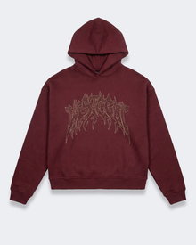 CROPPED STRASS GRAPHIC HOODIE BORDEAUX