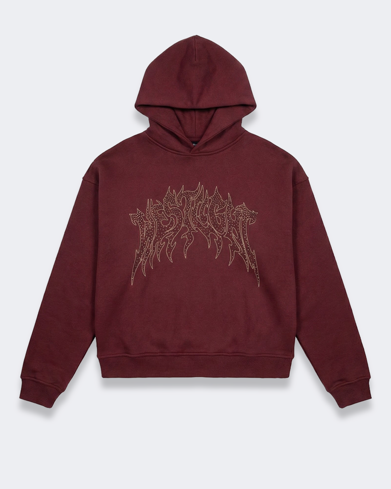 CROPPED STRASS GRAPHIC HOODIE BORDEAUX