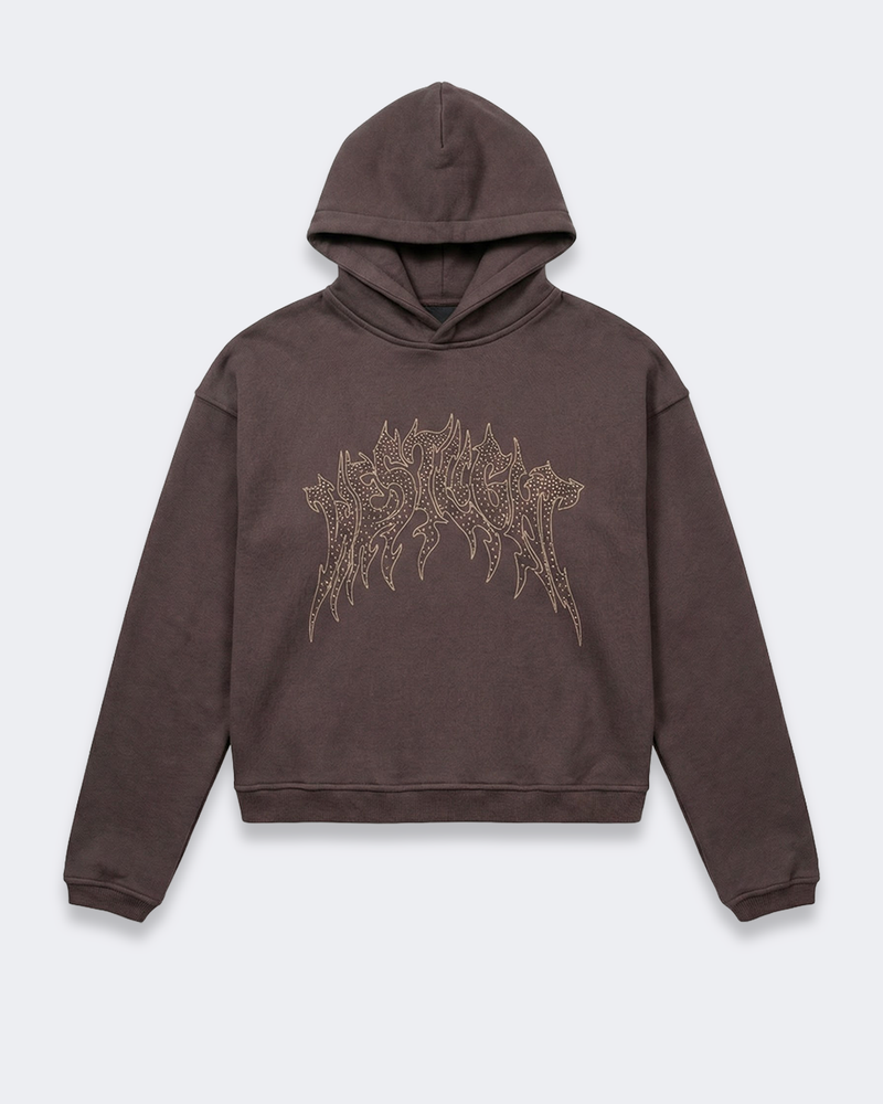 CROPPED STRASS GRAPHIC HOODIE DARK BROWN