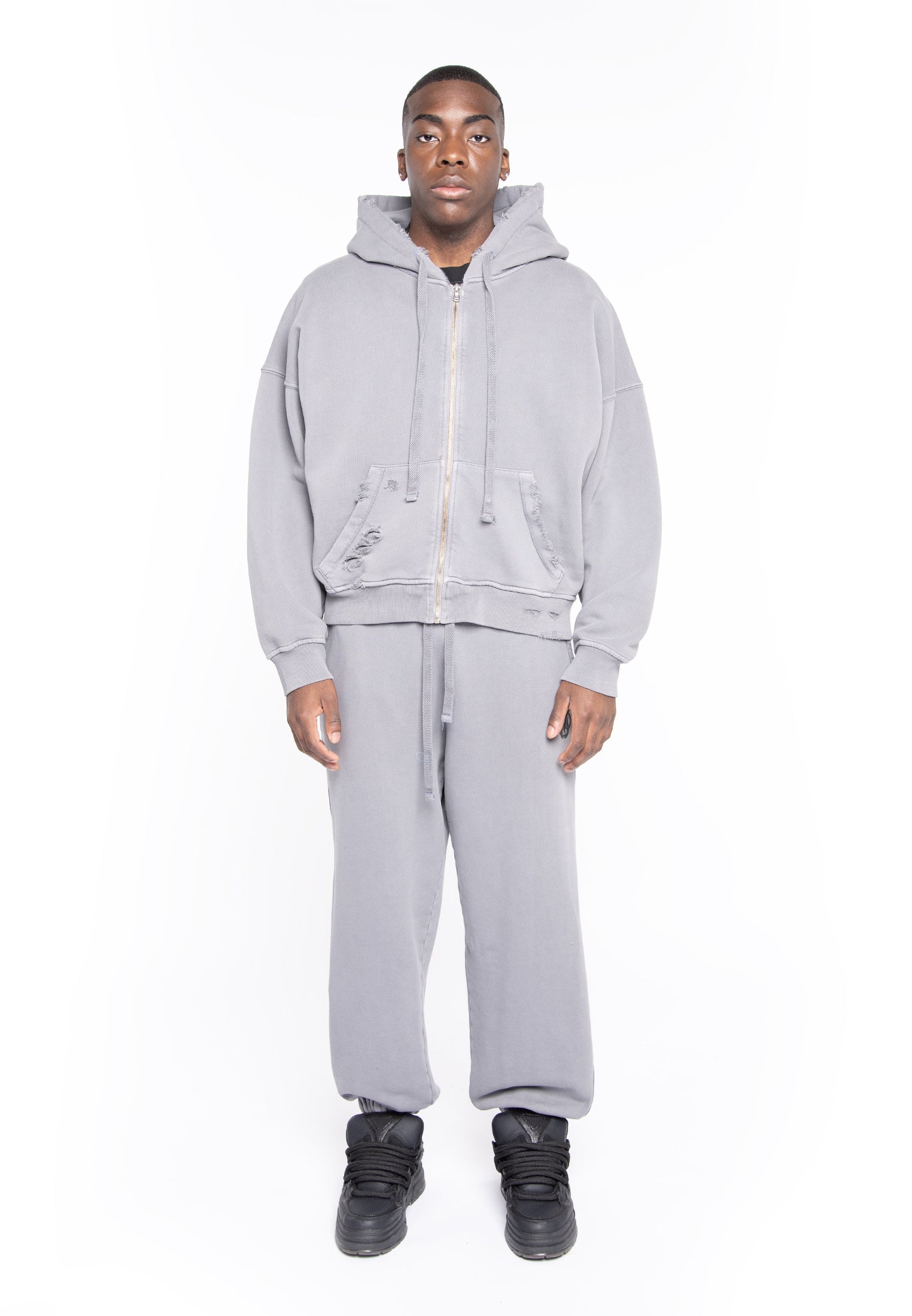FELPA FULL ZIP CROPPED LIGTH GRAY LOGO BACK