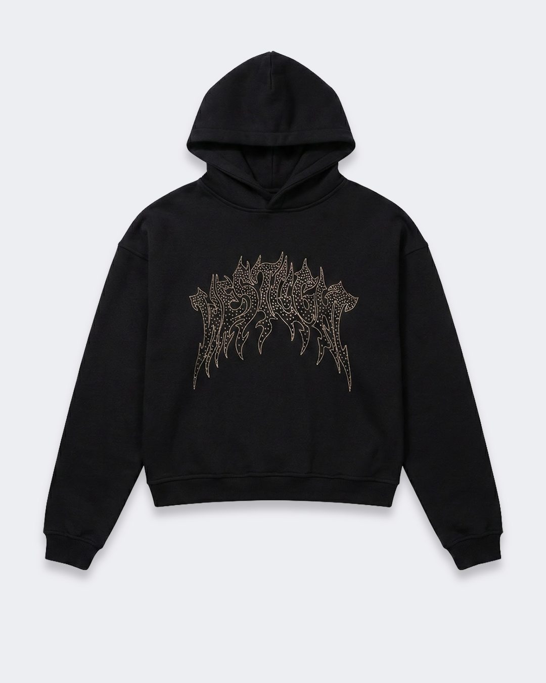 CROPPED STRASS GRAPHIC HOODIE BLACK