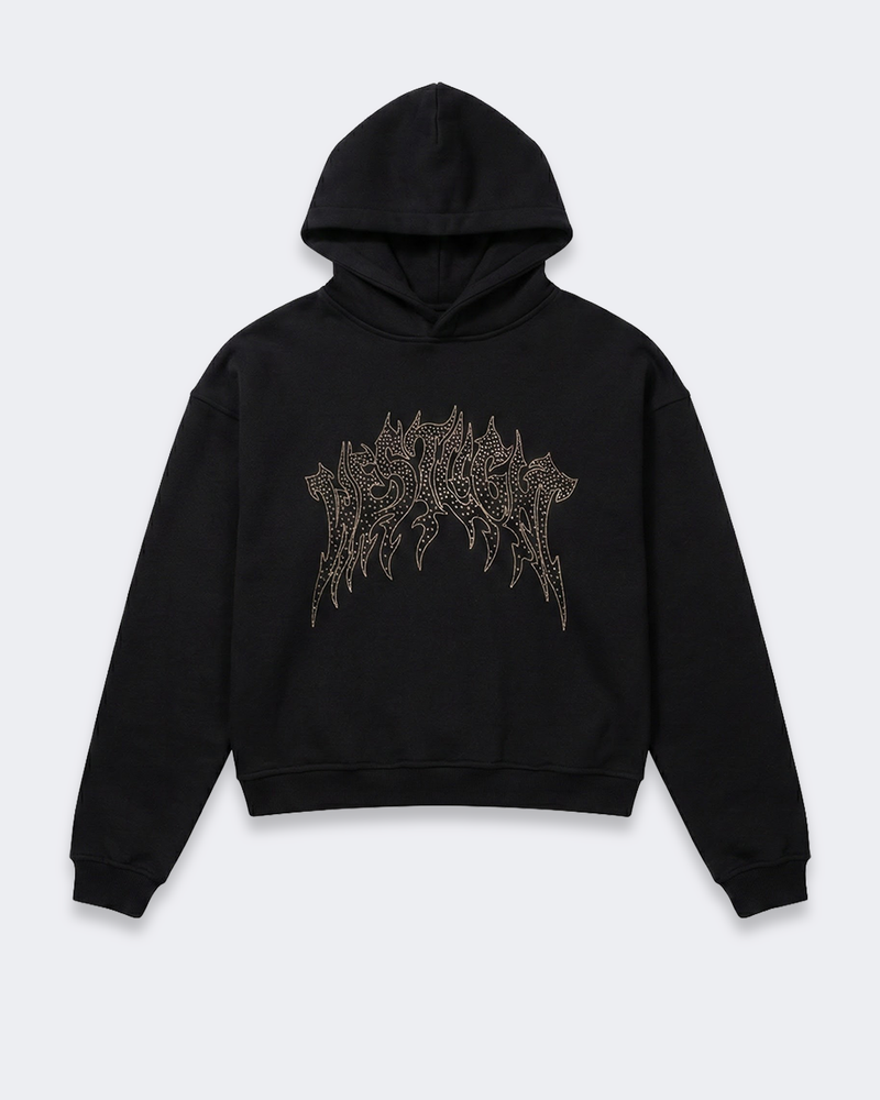 CROPPED STRASS GRAPHIC HOODIE BLACK