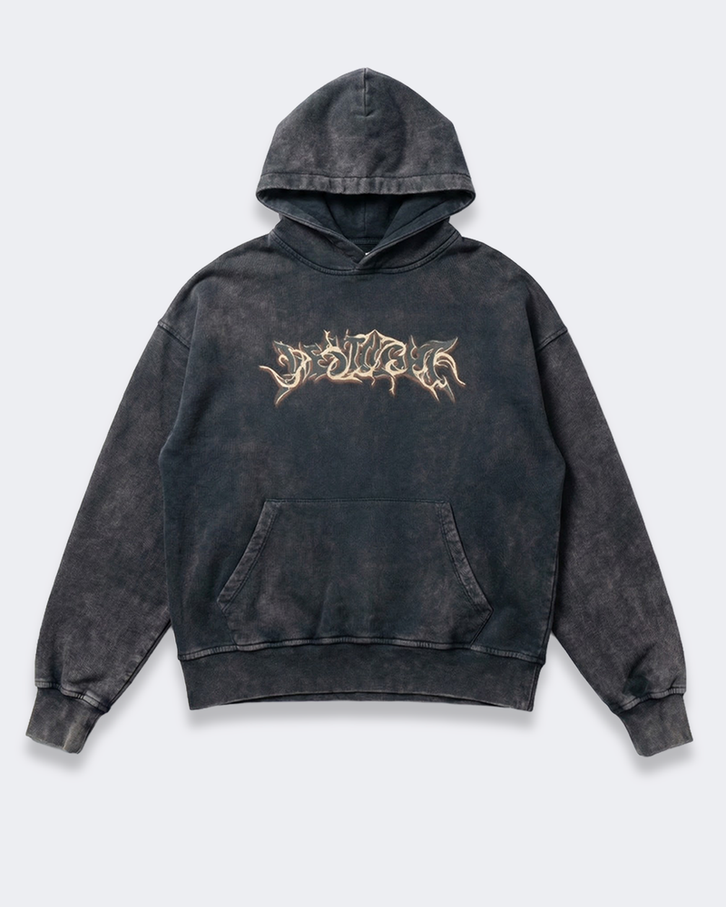 WASHED FLAME LOGO HOODIE BLACK