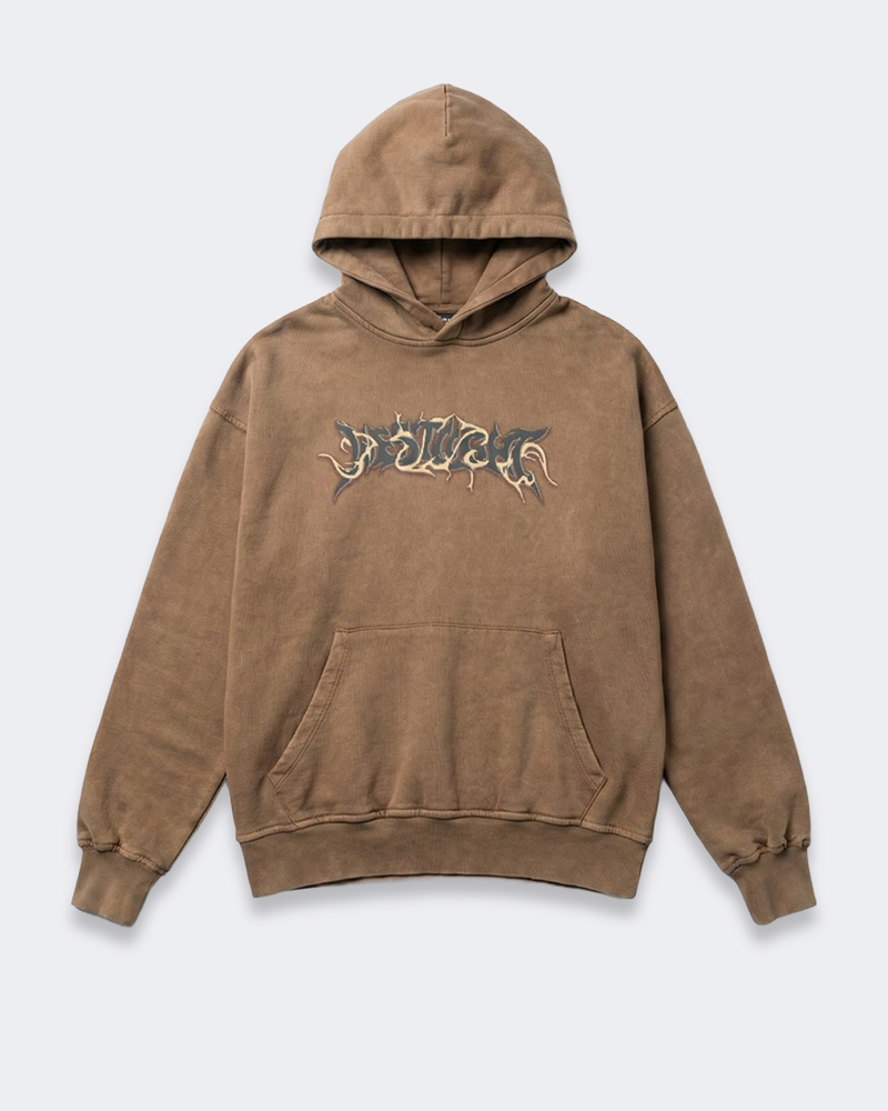 WASHED FLAME LOGO HOODIE LIGHT BROWN