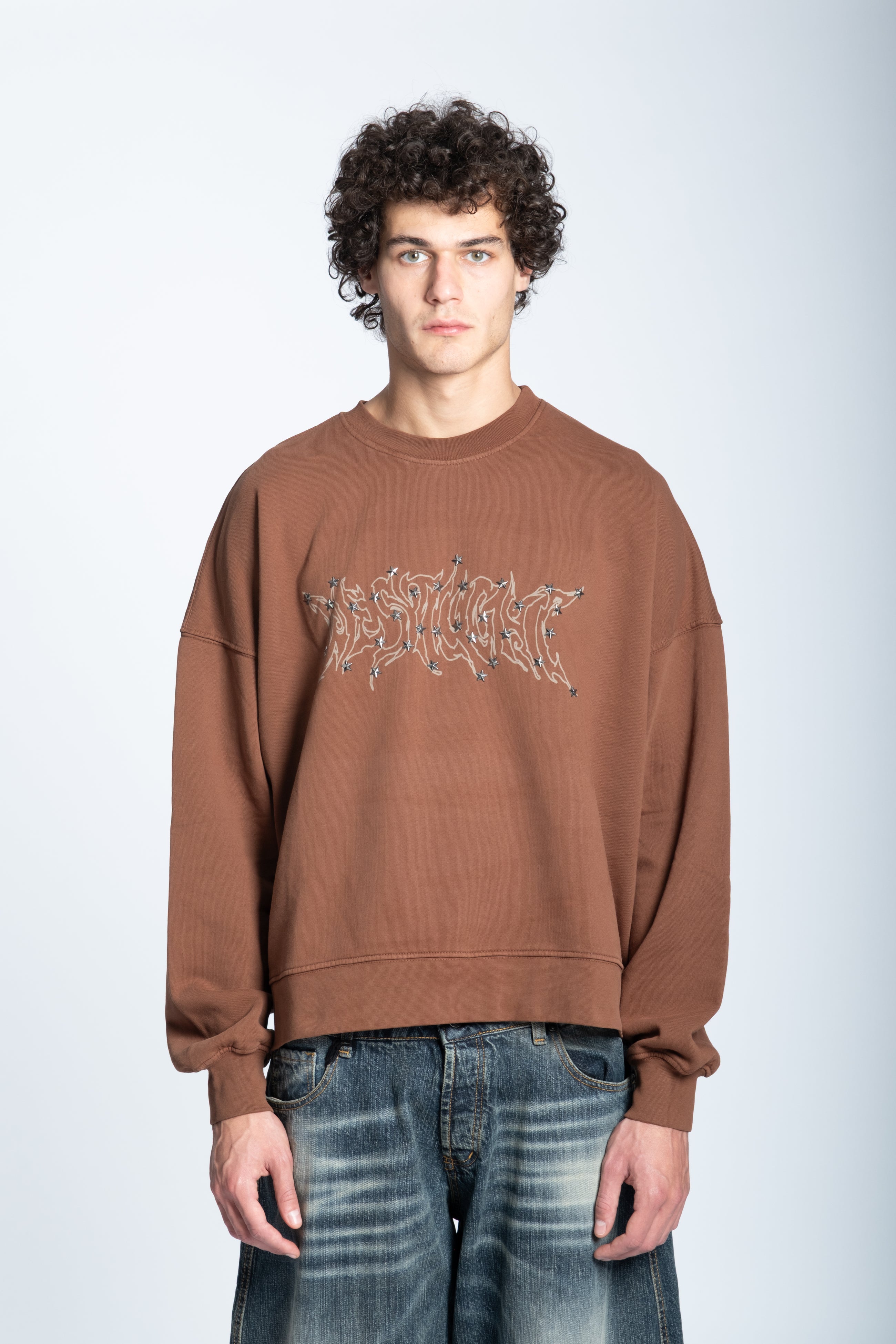 HOODIE CREWNECK LOGO STUDDED CARAMEL