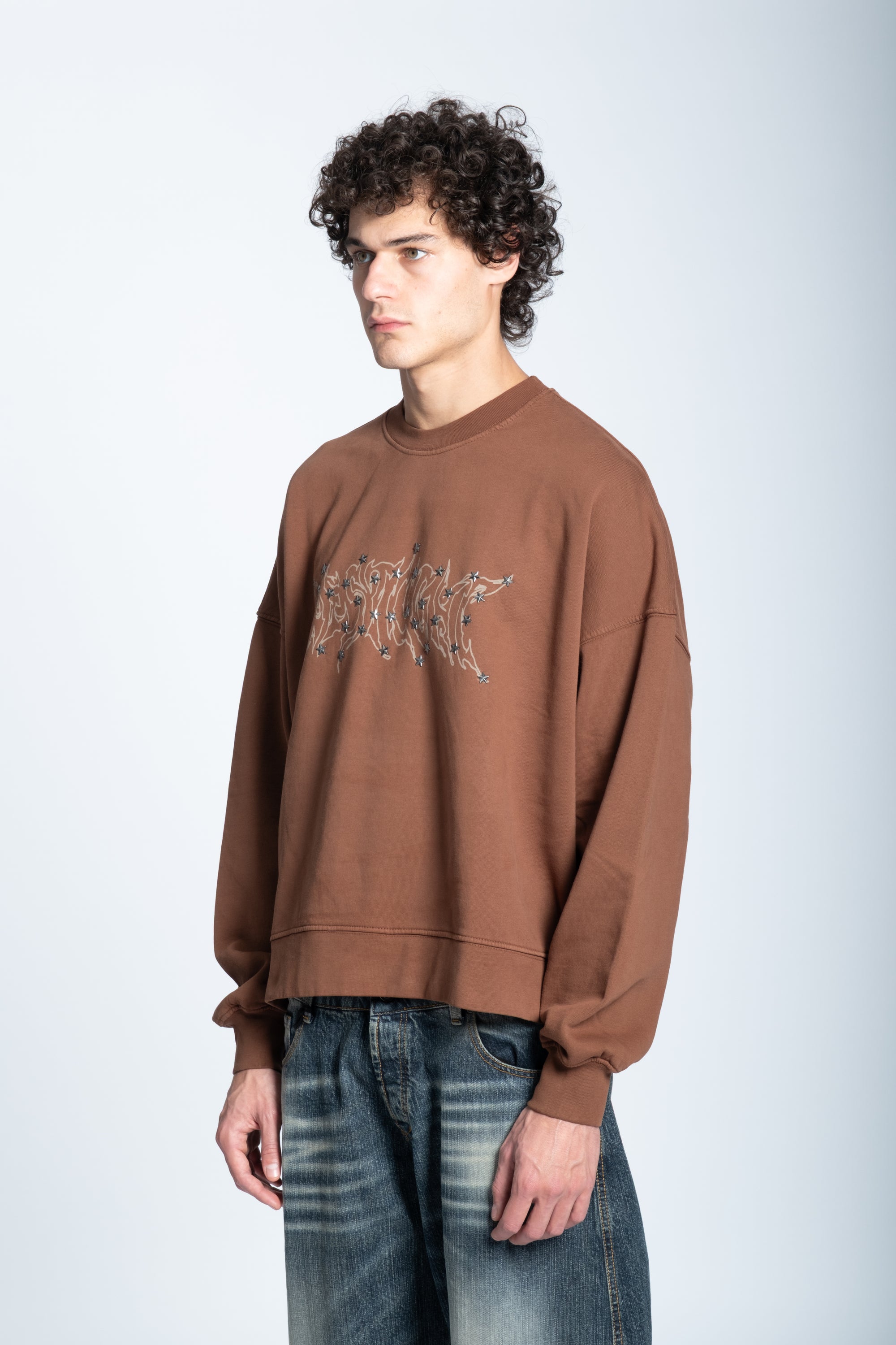 HOODIE CREWNECK LOGO STUDDED CARAMEL