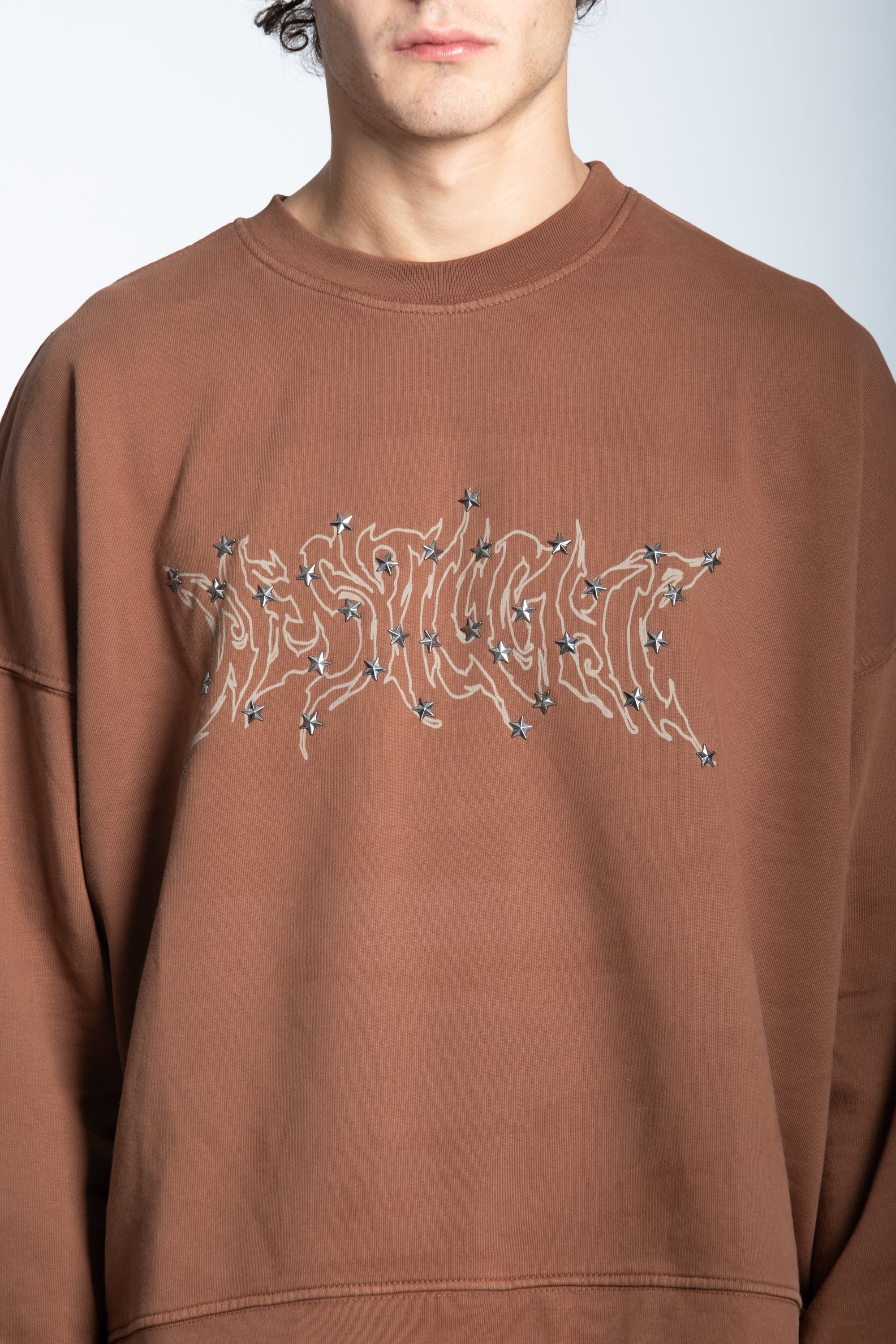 HOODIE CREWNECK LOGO STUDDED CARAMEL