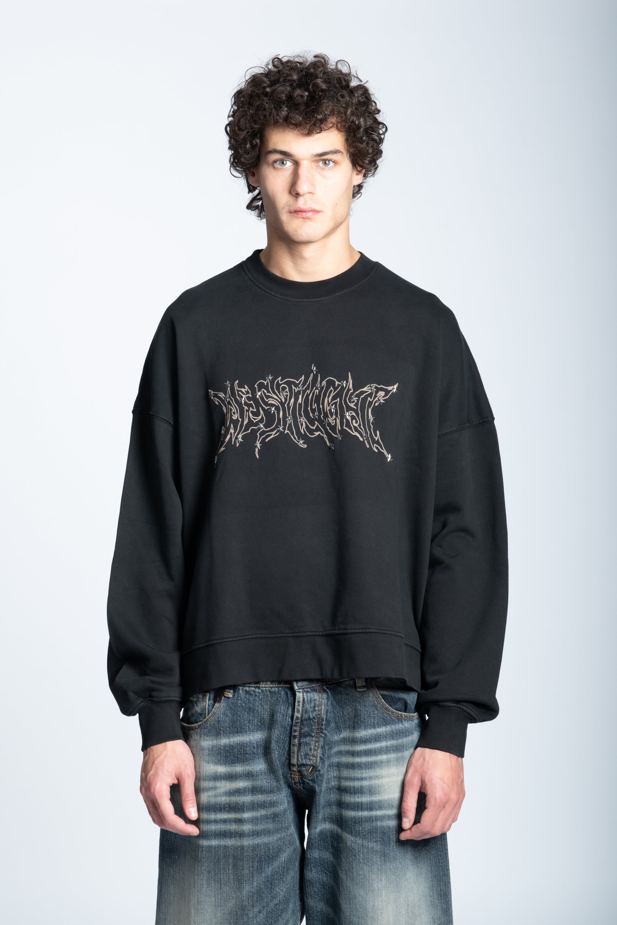 HOODIE CREWNECK LOGO STUDDED BLACK