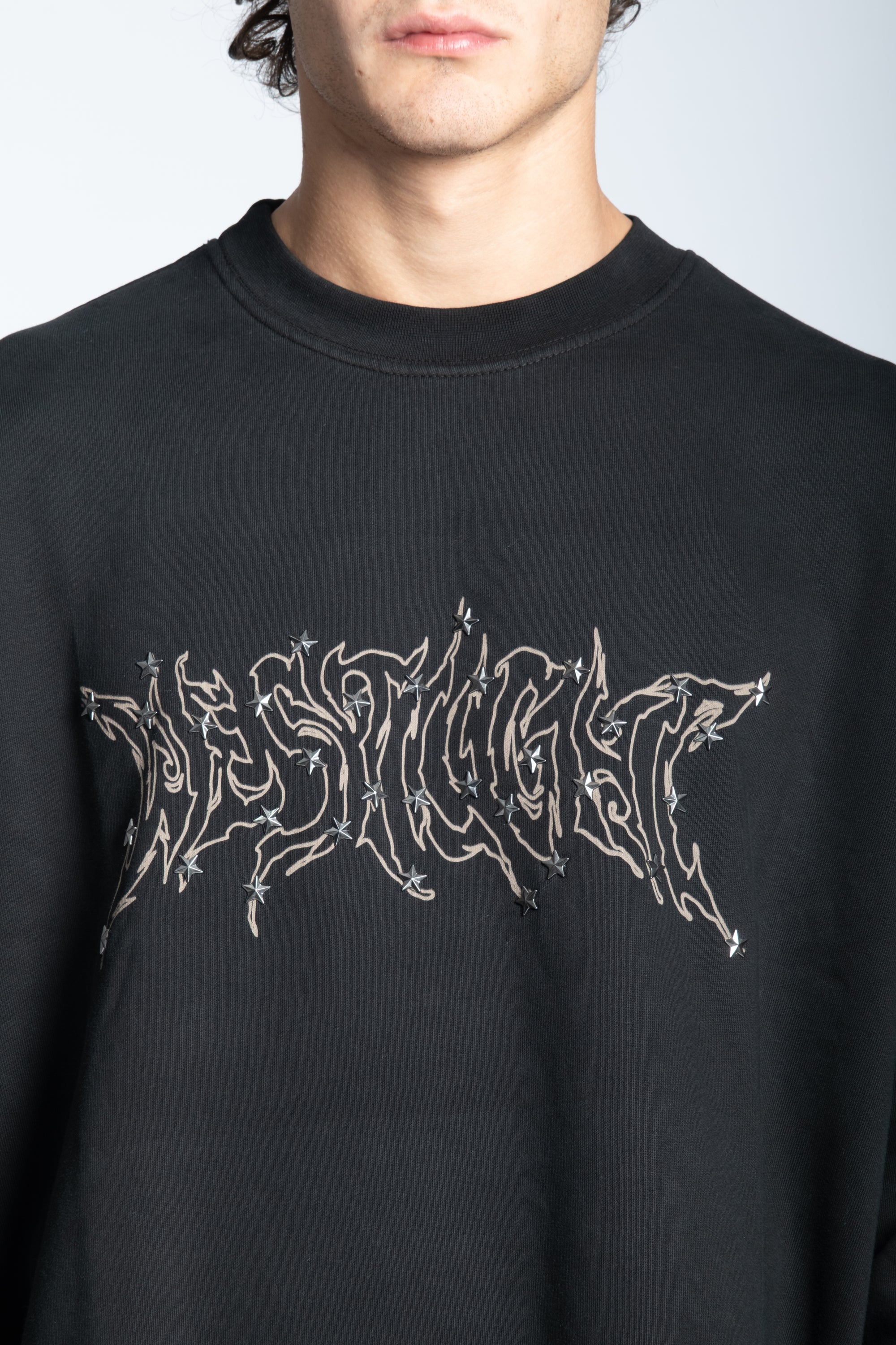 HOODIE CREWNECK LOGO STUDDED BLACK