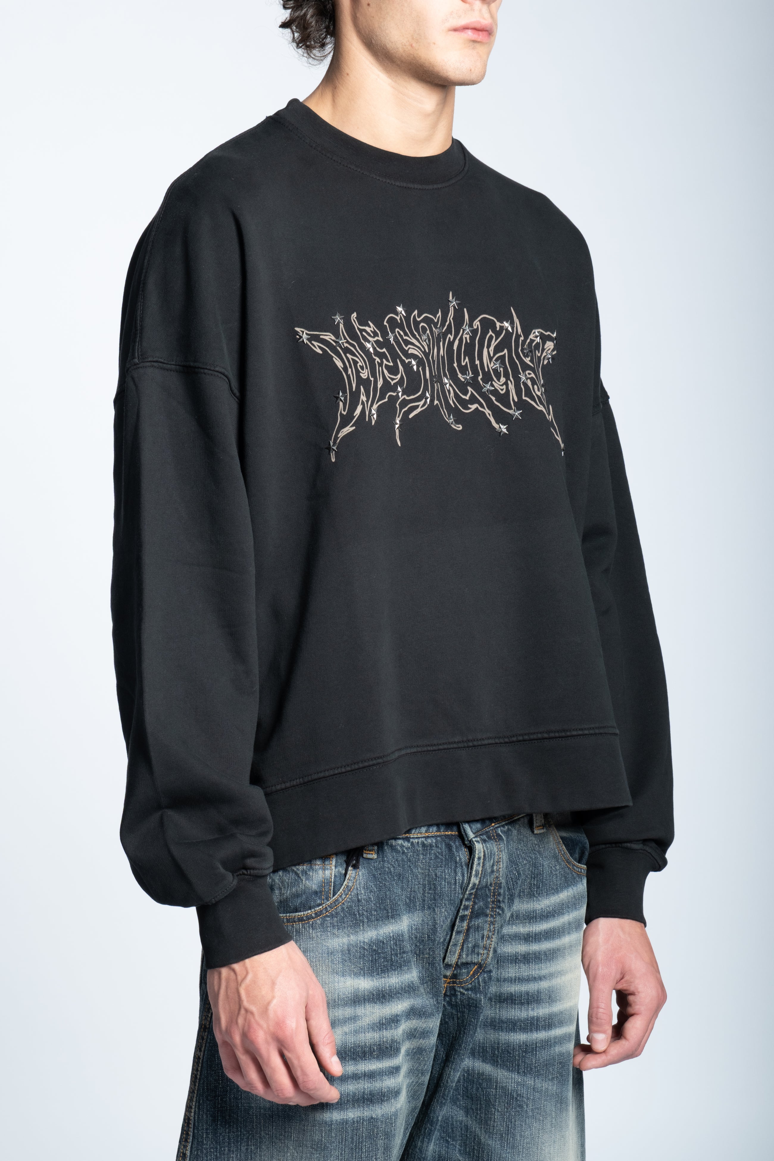 HOODIE CREWNECK LOGO STUDDED BLACK