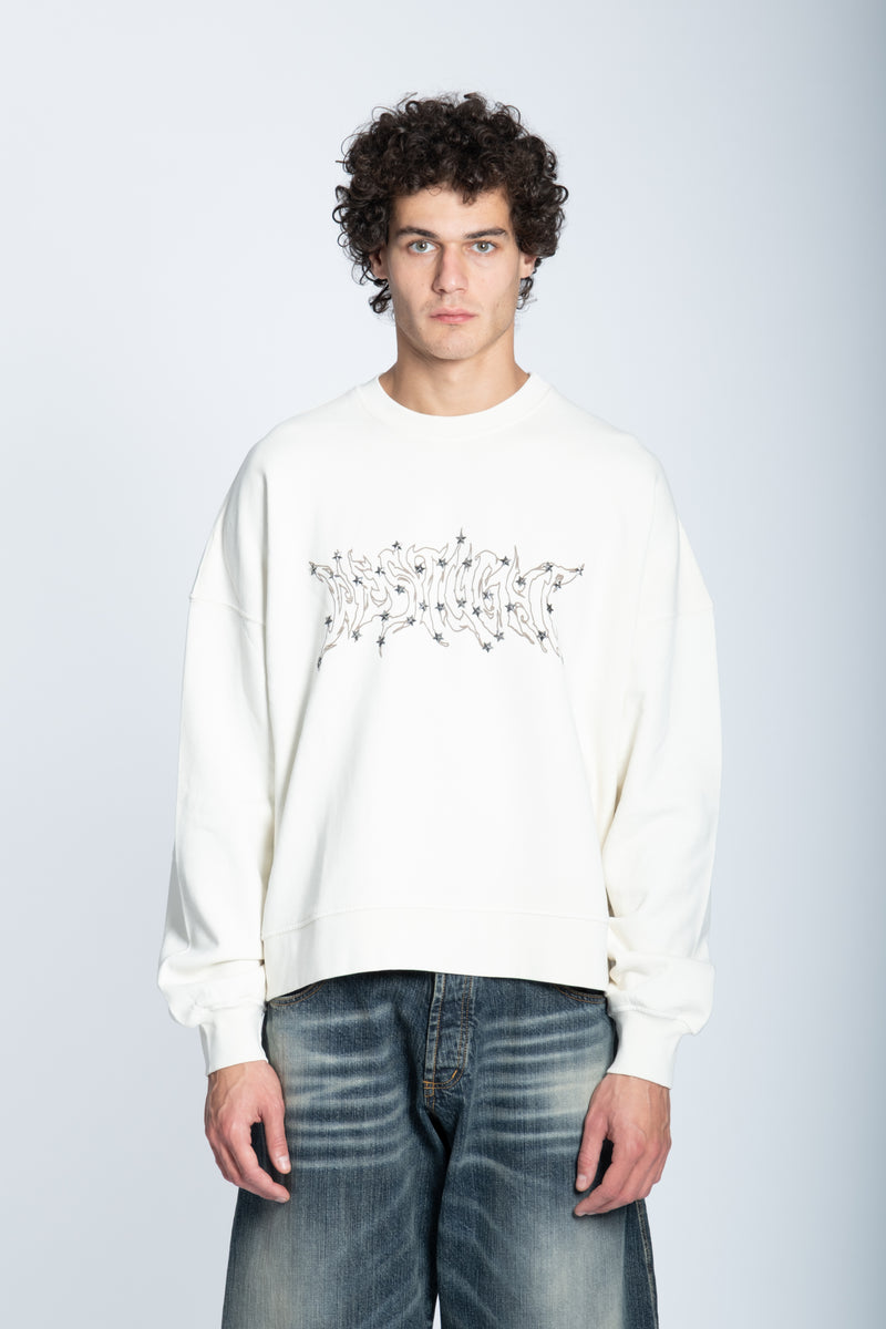 HOODIE CREWNECK LOGO STUDDED WHITE