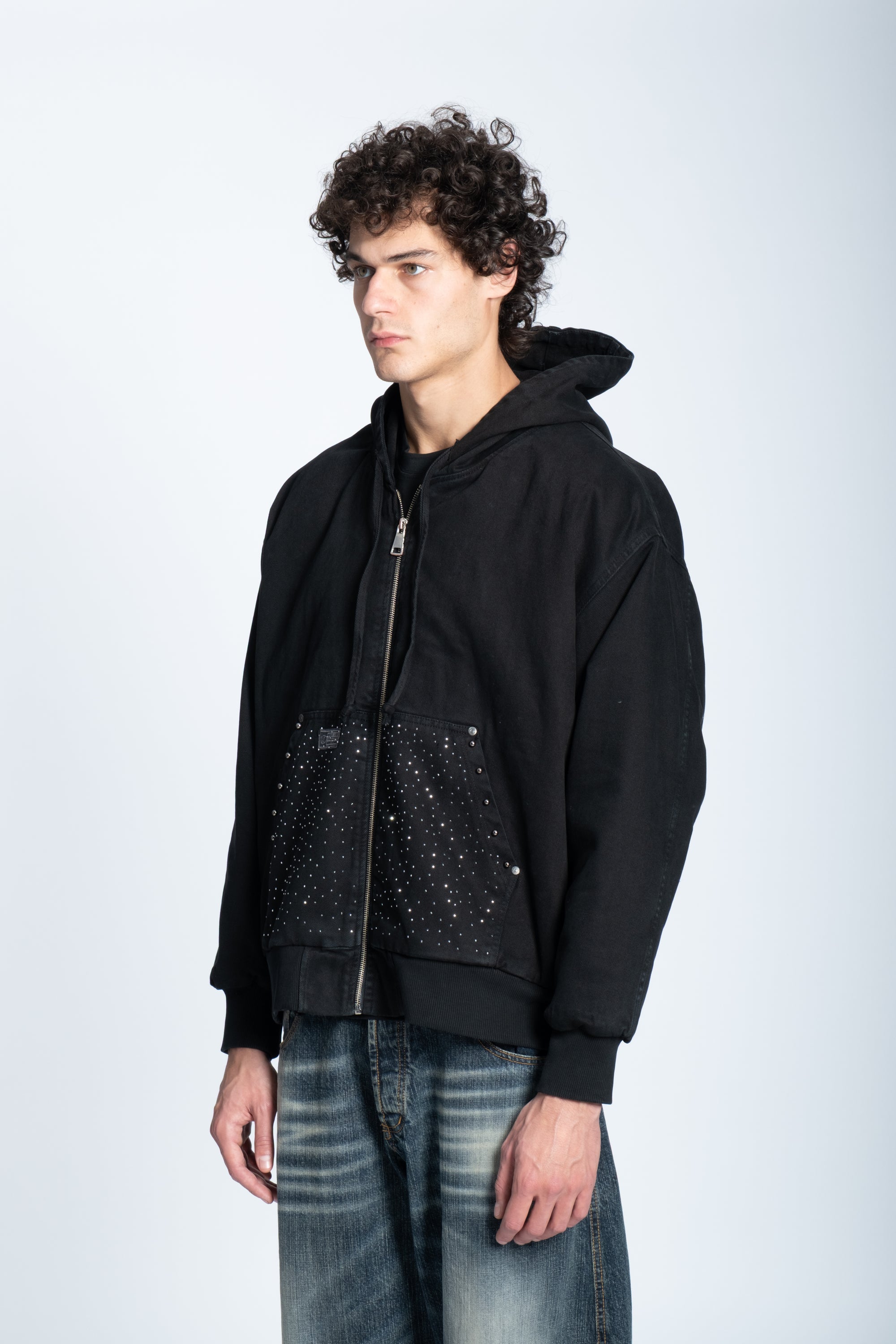 STUDDED DENIM ZIP JACKET