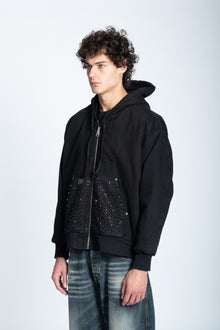 STUDDED DENIM ZIP JACKET