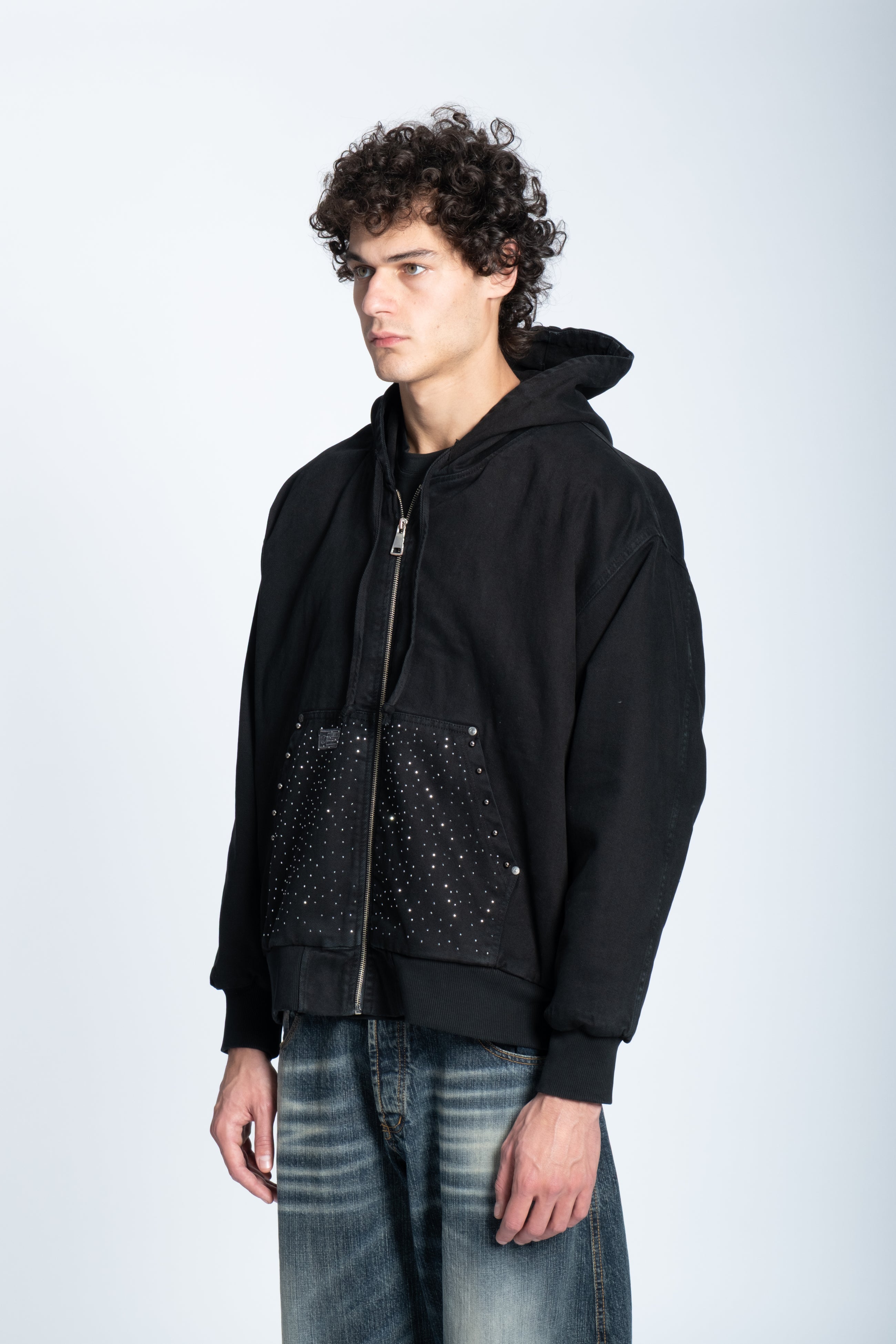 STUDDED DENIM ZIP JACKET