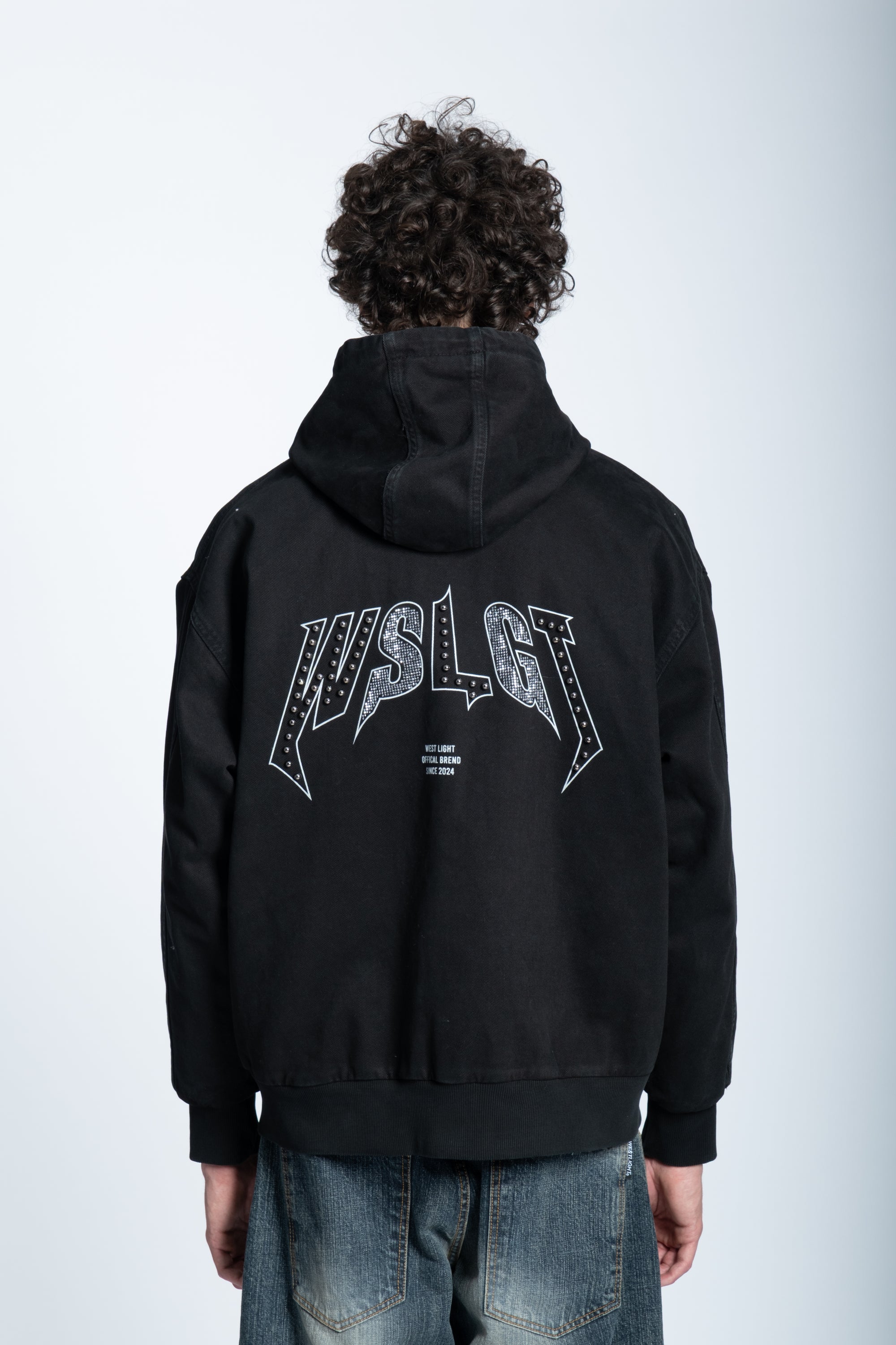 STUDDED DENIM ZIP JACKET