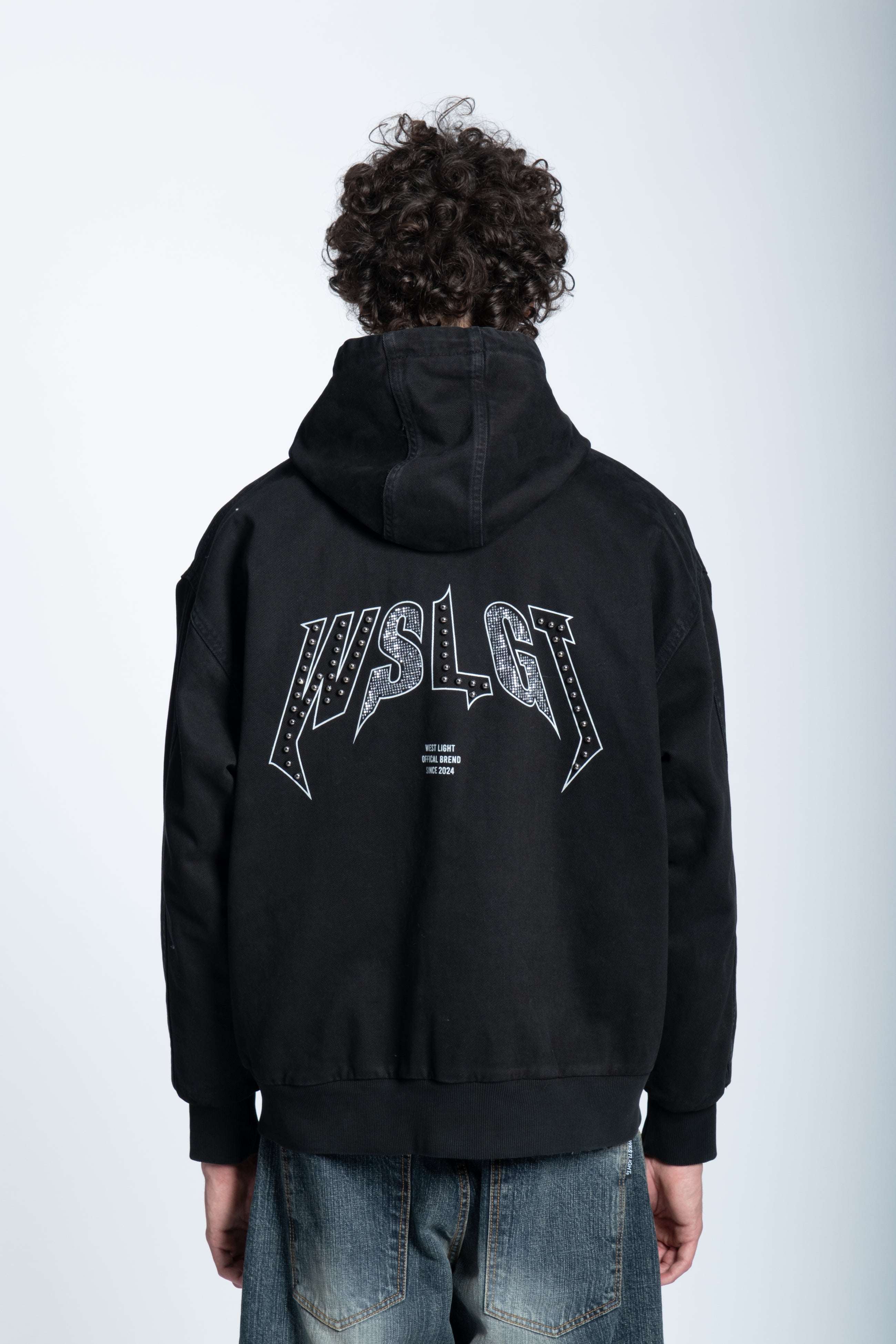 STUDDED DENIM ZIP JACKET