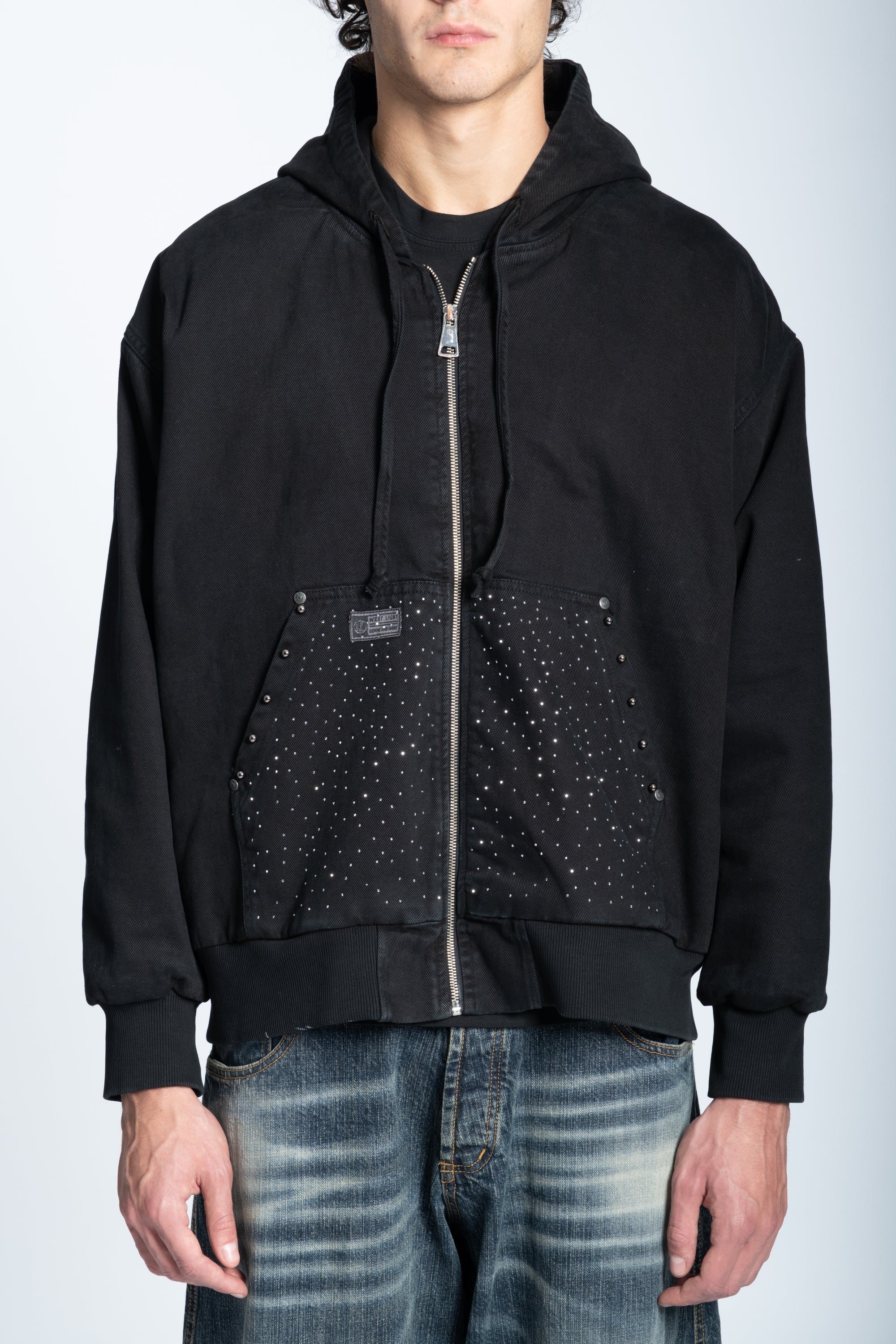 STUDDED DENIM ZIP JACKET