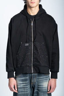 STUDDED DENIM ZIP JACKET