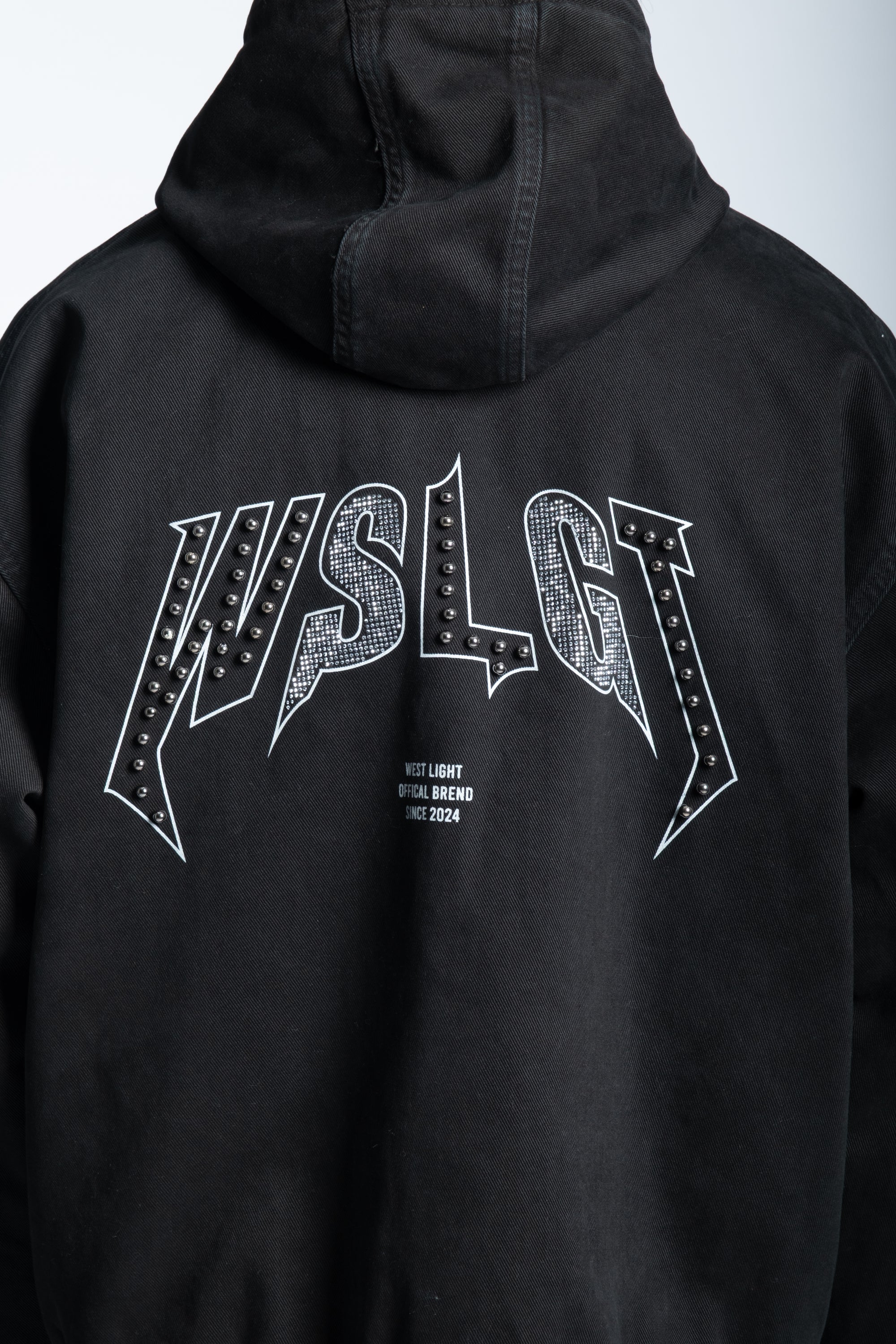 STUDDED DENIM ZIP JACKET