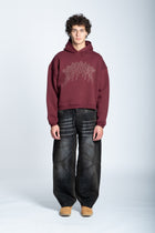 CROPPED STRASS GRAPHIC HOODIE BORDEAUX