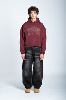 CROPPED STRASS GRAPHIC HOODIE BORDEAUX
