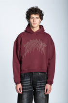 CROPPED STRASS GRAPHIC HOODIE BORDEAUX