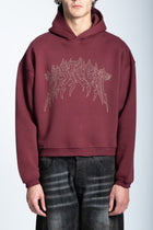 CROPPED STRASS GRAPHIC HOODIE BORDEAUX
