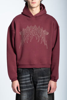 CROPPED STRASS GRAPHIC HOODIE BORDEAUX