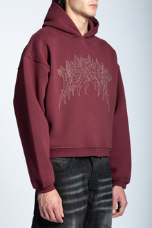 CROPPED STRASS GRAPHIC HOODIE BORDEAUX