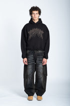 CROPPED STRASS GRAPHIC HOODIE BLACK