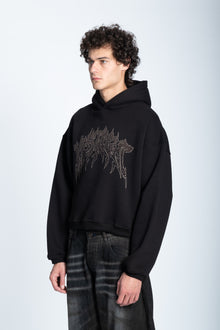 CROPPED STRASS GRAPHIC HOODIE BLACK