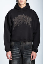 CROPPED STRASS GRAPHIC HOODIE BLACK