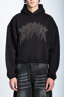 CROPPED STRASS GRAPHIC HOODIE BLACK
