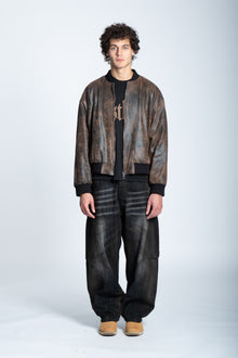 DISTRESSED LEATHER BOMBER