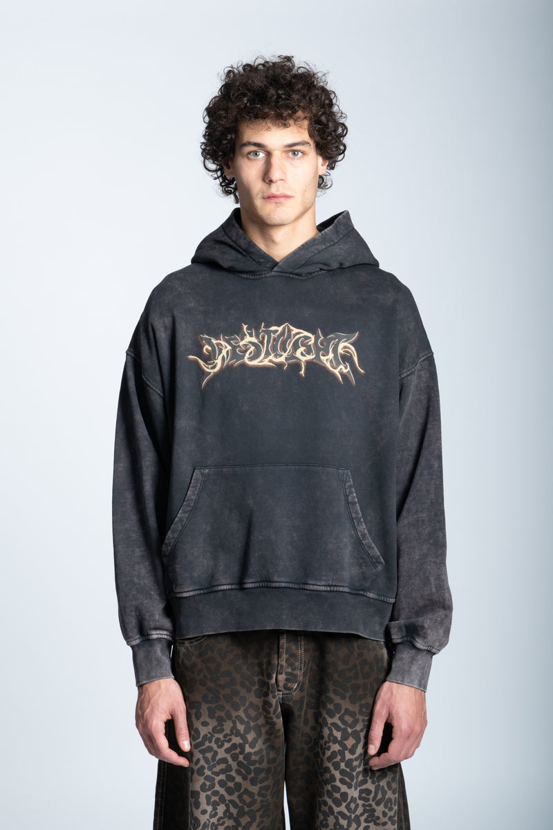 WASHED FLAME LOGO HOODIE BLACK