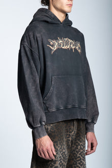 WASHED FLAME LOGO HOODIE BLACK