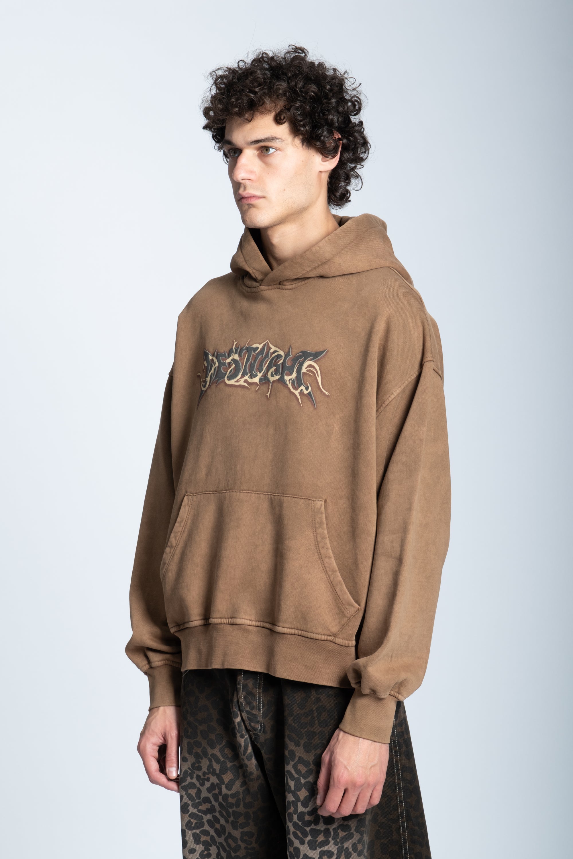WASHED FLAME LOGO HOODIE LIGHT BROWN