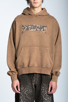 WASHED FLAME LOGO HOODIE LIGHT BROWN