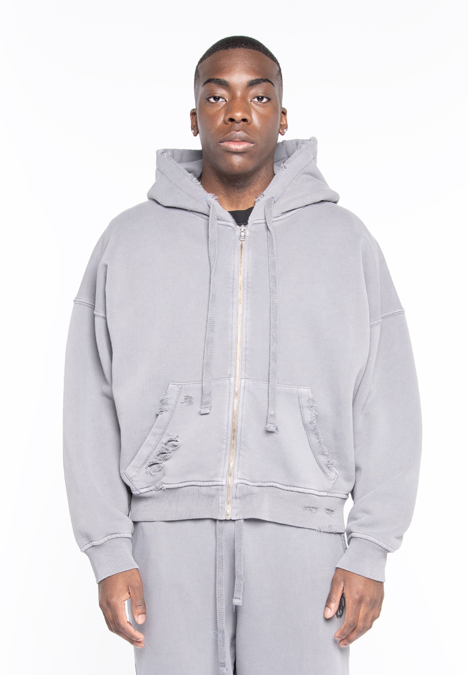 FELPA FULL ZIP CROPPED LIGTH GRAY LOGO BACK