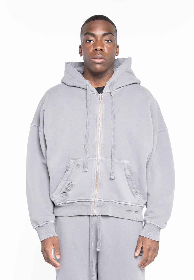 FELPA FULL ZIP CROPPED LIGTH GRAY LOGO BACK