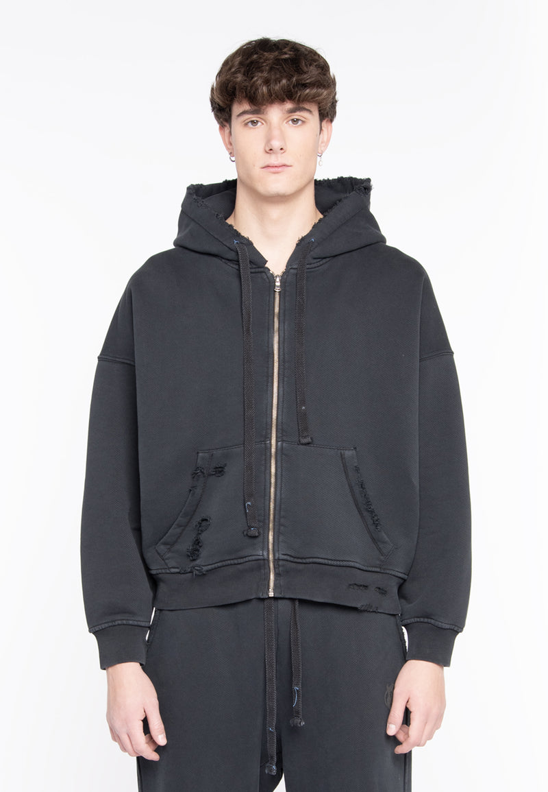 FELPA FULL ZIP CROPPED BLACK LOGO BACK