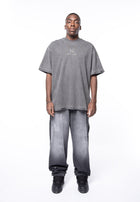 5 pocket black denim vintage wash &amp; spot